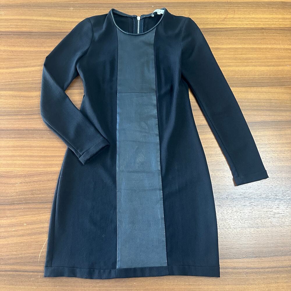 IRO black long sleeve faux leather trim mini dress, luxury, edgy, Euro 38, US‎ 6